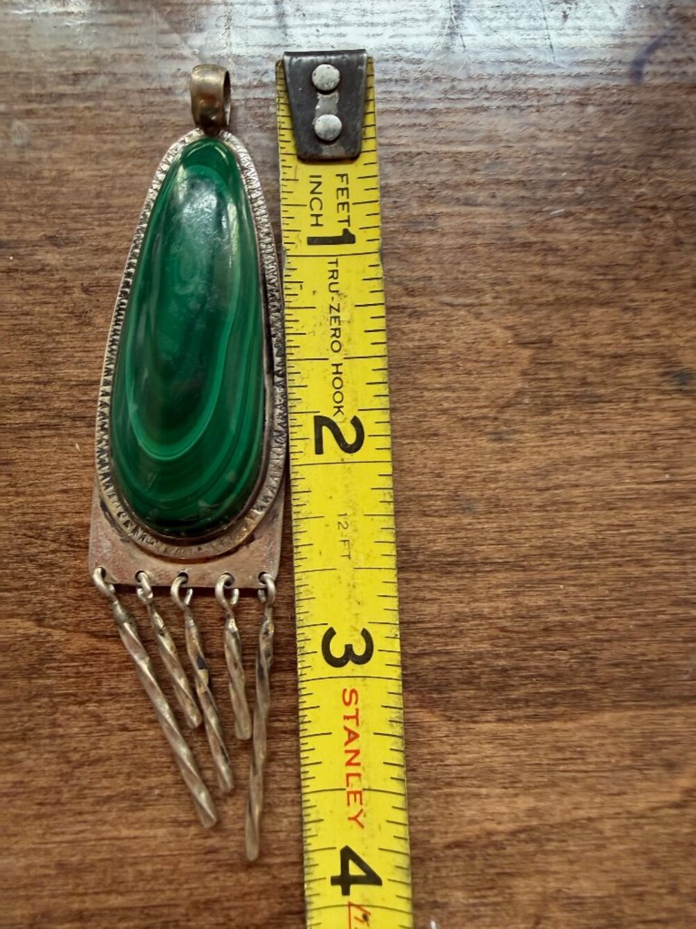 Navajo Native American Malachite Sterling Silver Pendant   Marked H Lyle - Picture 2 of 4